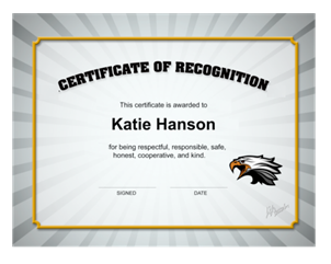 Picture of 11"w x 8.5"h Custom Recognition Certificate
