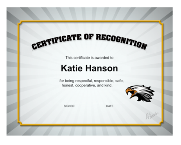 Picture of 11"w x 8.5"h Custom Recognition Certificate