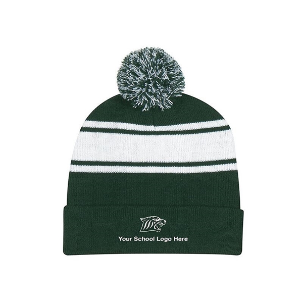Picture of Embroidered Two Tone Knit Pom Beanie With Cuff