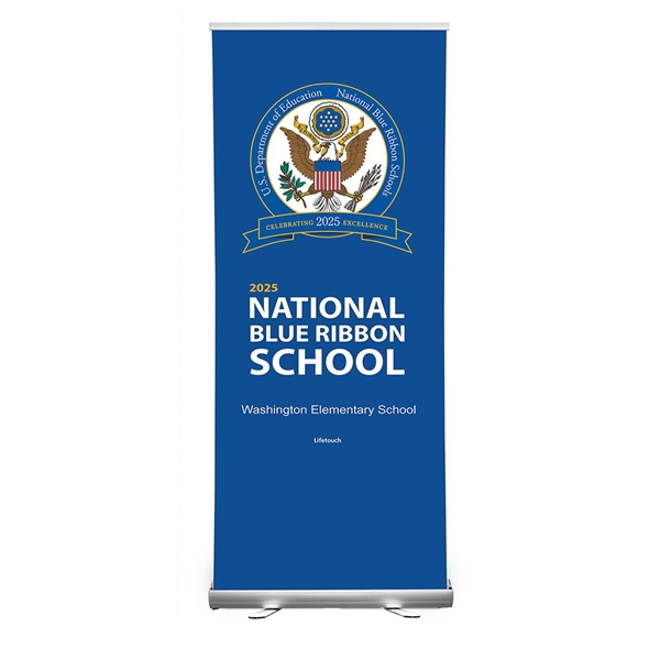 Picture of National Blue Ribbon Economy Retractable Banner 33.5"w x 80"h